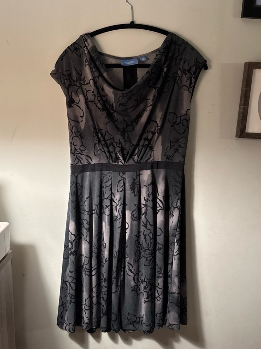 Simply Vera Vera Wang Black and Gray Floral Draped Fit-and-Flare Dress